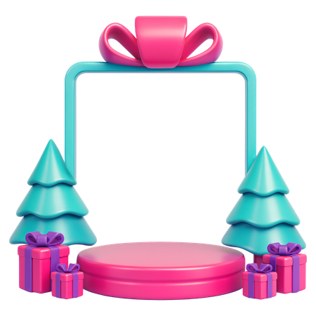 AI Pódio de Natal com laço e árvores  Imagem