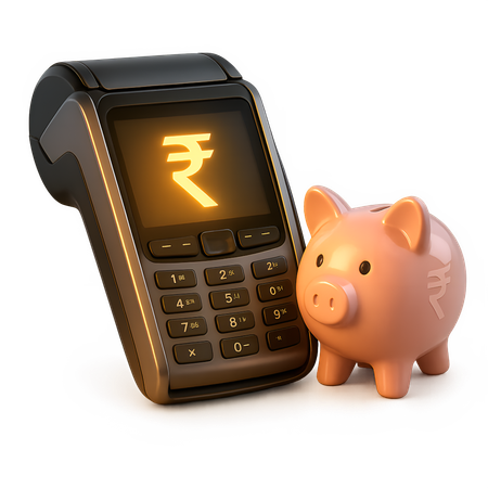 AI POS Machine with Mini Piggy Bank Beside  3D Icon