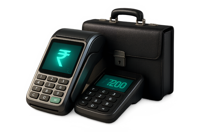 AI POS Terminal Beside Business Briefcase  3D Icon