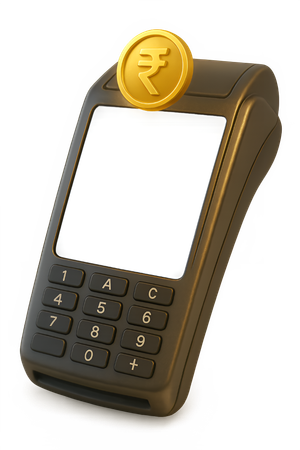 AI POS with Floating Rupee Coin  3D Icon