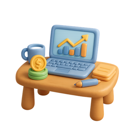 AI Presentation with computer and chart  3D Icon