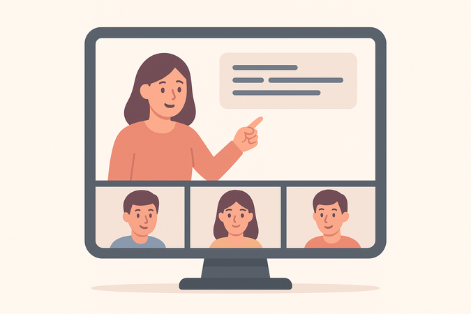 AI Profesor dando una lección de codificación en línea en la pantalla de la computadora  Imagen