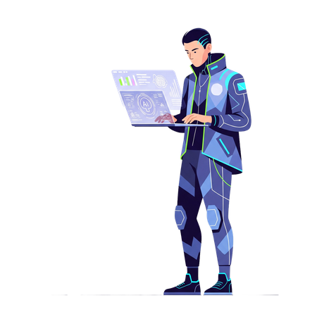 AI Programador futurista con portátil con inteligencia artificial  Imagen