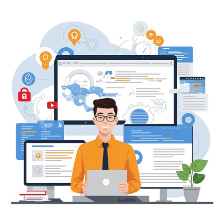 AI Programador trabajando con múltiples pantallas  Imagen