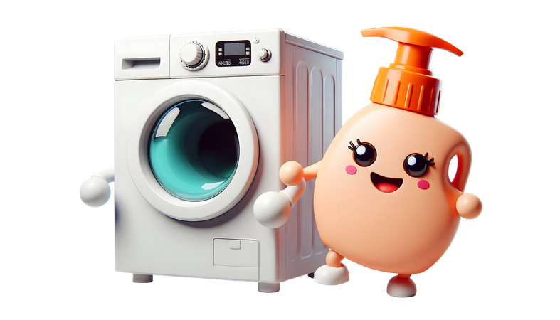 AI R Waschmaschine und Seifenflasche tanzen zusammen Bild