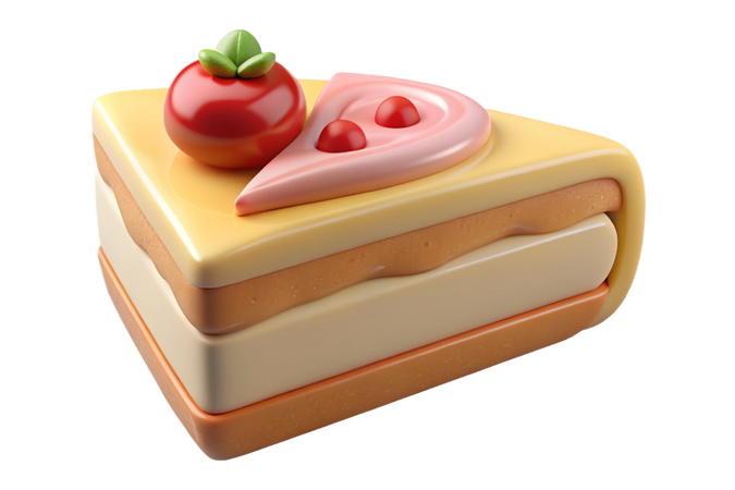 AI Realistic slice of layered cake with strawberry and pink frosting  3D Icon