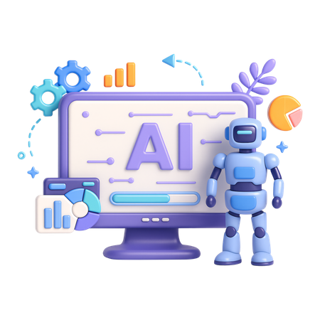 AI Robô com Inteligência Artificial e Computador  Imagem