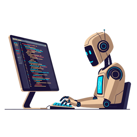 AI Robot de IA escribiendo código en una computadora  Imagen