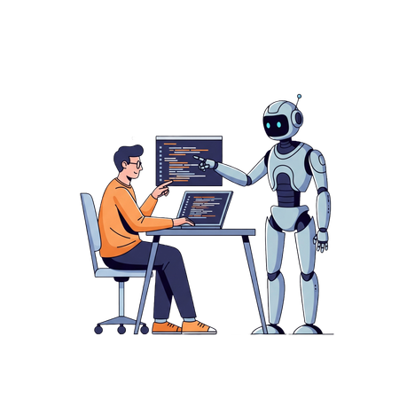 AI Robot de IA y programador humano codificando juntos  Imagen