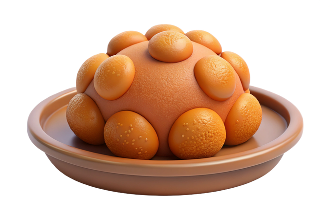 AI Round orange textured object with protrusions in a shallow dish  3D Icon