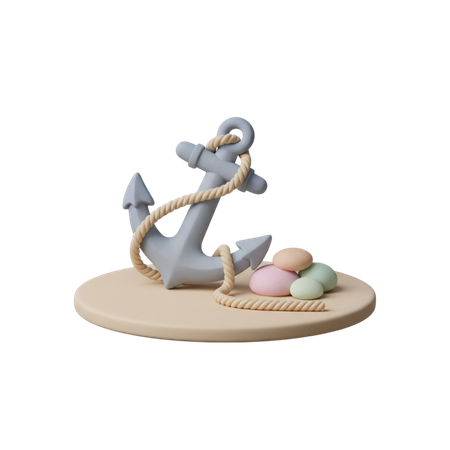 AI Sea anchor tied with rope beside rocks  3D Icon