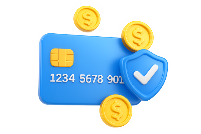AI Secure Credit Card with Coins  3D Icon