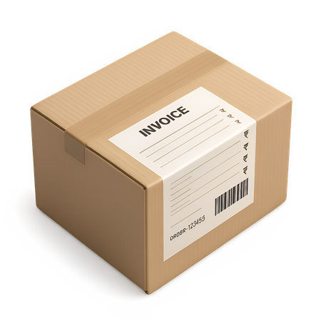 AI Shipping Box with Attached Barcode Invoice  3D Icon