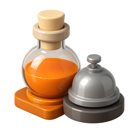 AI Silver bell beside a potion bottle  3D Icon