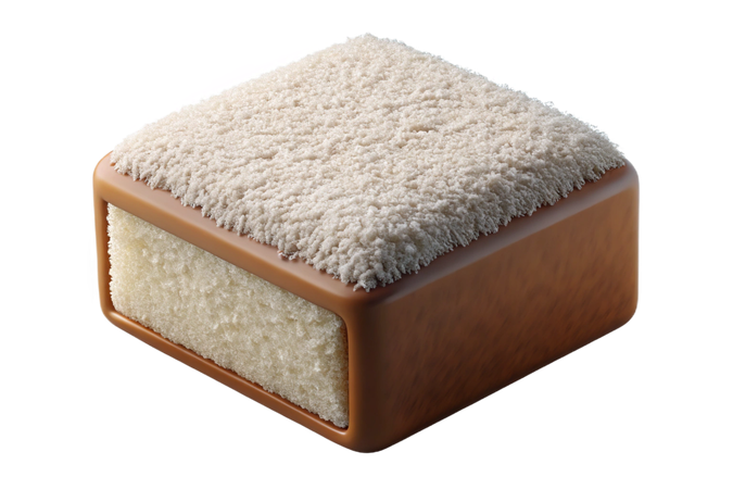 AI Single cube shaped dessert with a textured white topping  3D Icon