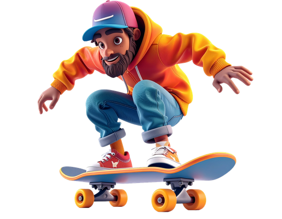 AI Skateboarder character in a dynamic pose  3D Illustration