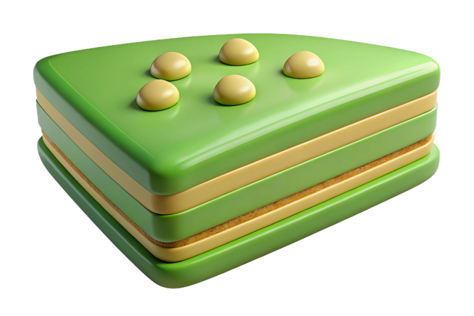 AI Slice of layered green cake with nuts on top  3D Icon