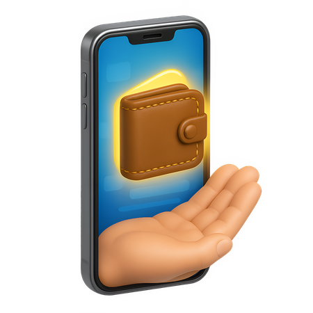 AI Smartphone with Floating Wallet 3D Icon