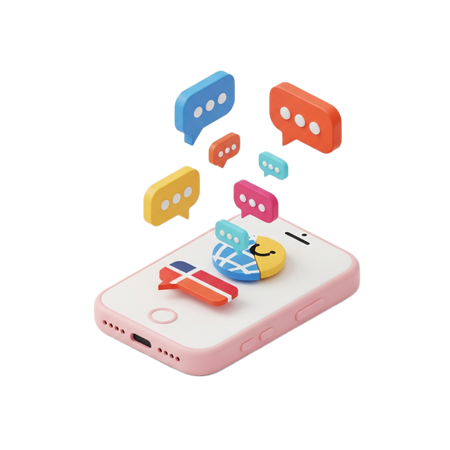AI Smartphone with Speech Bubbles for Language Learning 3D Icon