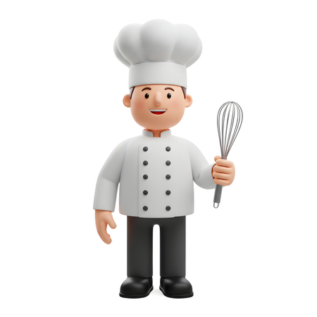 AI Smiling  Chef Character Holding Whisk Baking Cooking Profession  3D Illustration