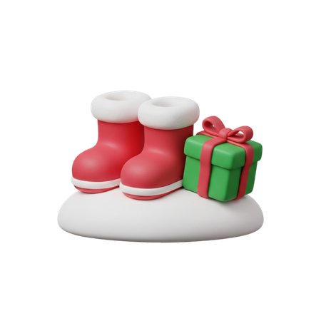 AI Snow boots beside gift box  3D Icon