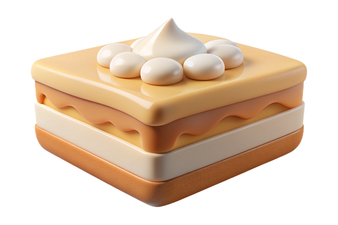 AI Square layered cake with white frosting and small round candies  3D Icon