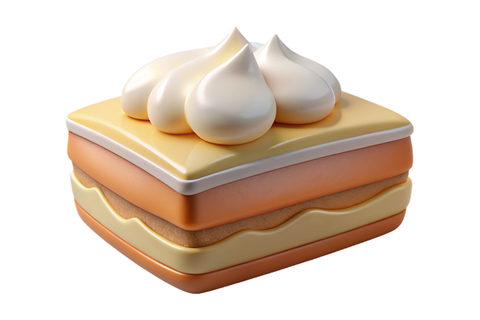 AI Square layered cake with white frosting dollops  3D Icon