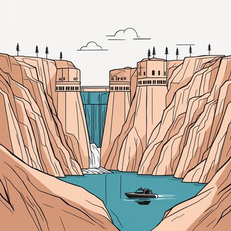 AI Staudamm zwischen hoch aufragenden Klippen  Bild