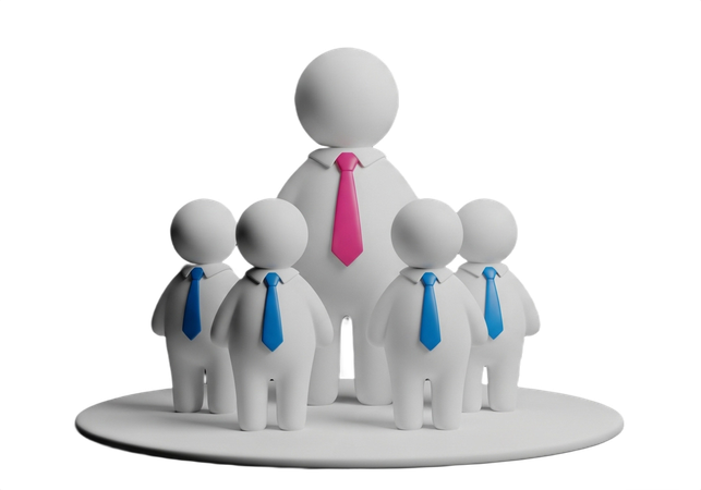 AI Strong leadership and teamwork concept showing confident team members supporting their manager  3D Illustration