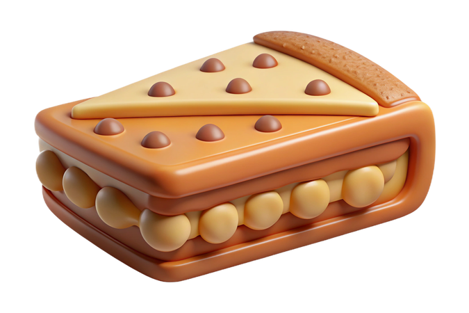 AI Stylized cartoon slice of pizza sandwich with cheese and toppings  3D Icon