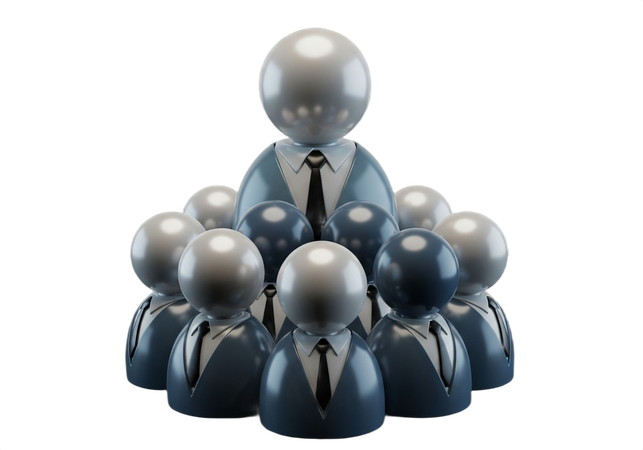 AI Teamwork and hierarchical structure through this stylized representation of a business organization  3D Illustration