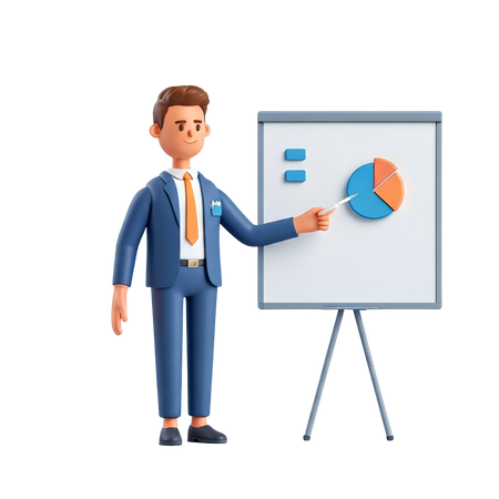 AI Trainer Pointing At Whiteboard Chart  3D Illustration