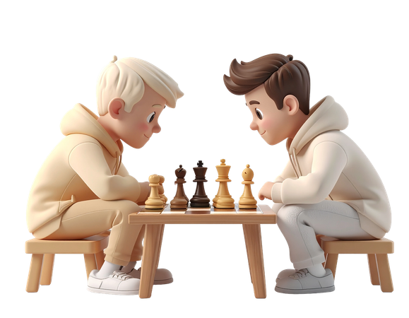 AI Two boys playing chess  characters in friendly competition  3D Illustration