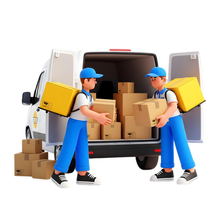 AI Two delivery boys unloads car  3D Illustration