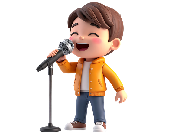 AI Un garçon mignon chantant avec un microphone  Image IA