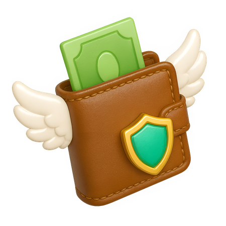 AI Wallet with Green Shield and Wings  3D Icon