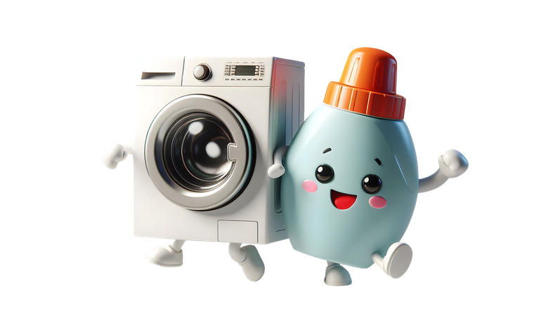 AI Waschmaschine und Seifenflasche tanzen zusammen Bild