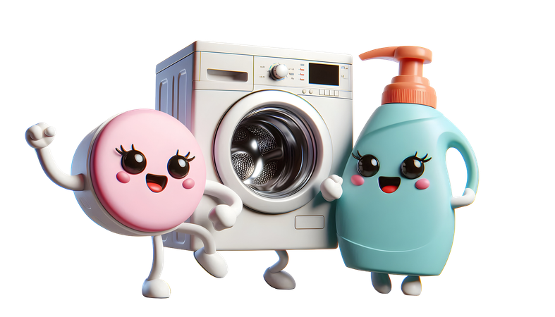 AI Waschmaschine und Seifenflasche tanzen zusammen Bild