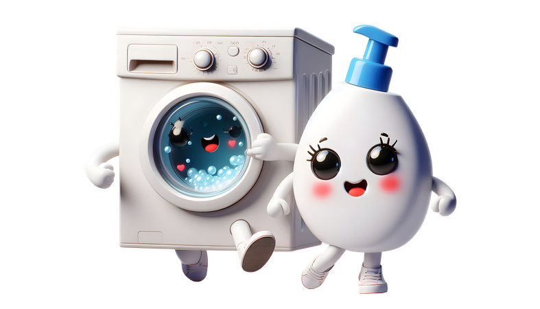 AI Waschmaschine und Seifenflasche tanzen zusammen Bild