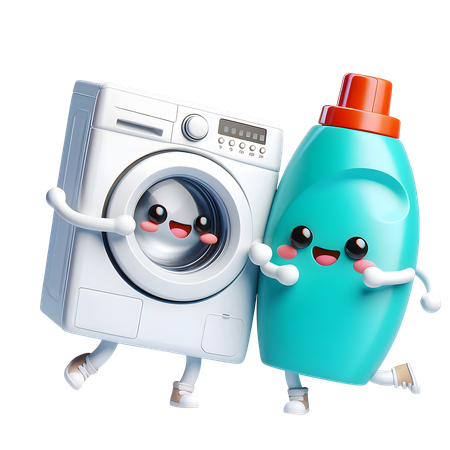 AI Waschmaschine und Seifenflasche tanzen zusammen Bild