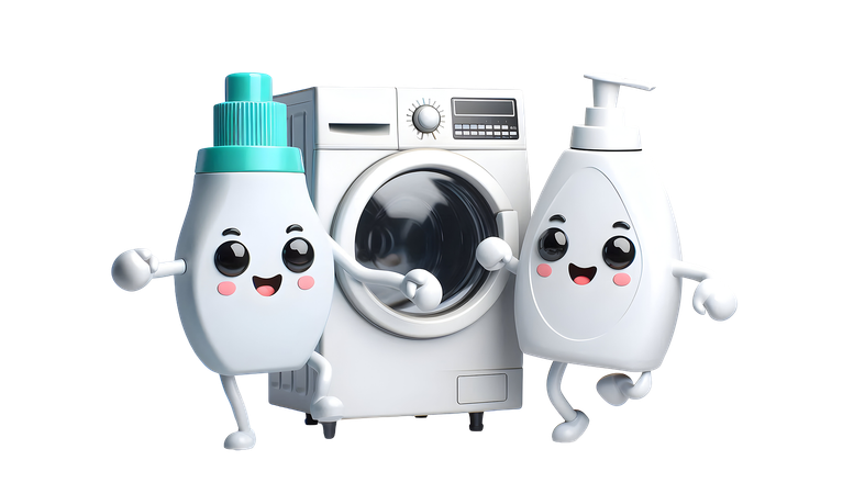 AI Waschmaschine und Seifenflasche tanzen zusammen Bild