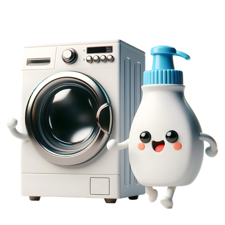 AI Washing Machine and Soap Bottle Dancing Together  3D Icon