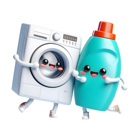 AI Washing Machine and Soap Bottle Dancing Together  3D Icon