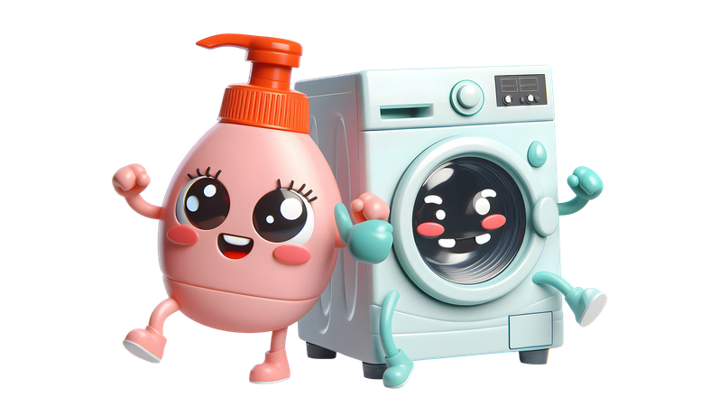 AI Washing Machine and Soap Bottle Dancing Together  3D Icon