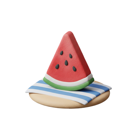AI Watermelon slice beside towel  3D Icon