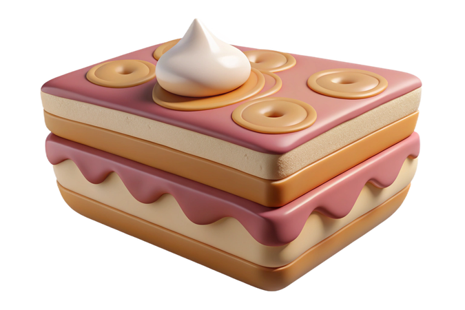 AI Whimsical layered cake with pink frosting and donut decorations  3D Icon