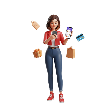 AI Woman Browsing Shopping App 3D Icon
