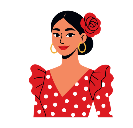 AI Woman In Flamenco Dress With Rose  Illustration