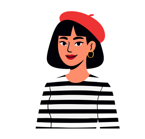 AI Woman In French Beret Striped Shirt  Illustration