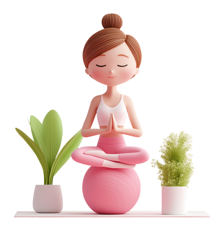 AI Woman prayer in lotus pose on yoga ball with plants  3D Icon